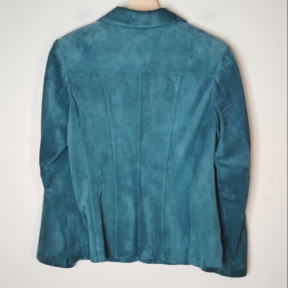 Preston & York Suede Leather Blazer Jacket Deep Teal Single-Breasted Notch Lapel - Picture 6 of 10